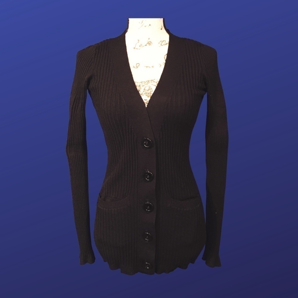 INC INTERNATIONAL CONCEPTS Ribbed Cardigan, BLACK, Women’s Size Small, NWOT